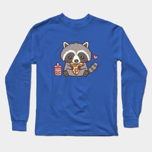 Cute Raccoon Love Eating Pizza Long Sleeve T-Shirt